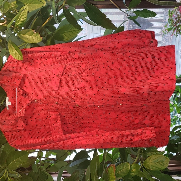 Notations Tops - Notations Red Black Polka Dot Button Down Shirt XL